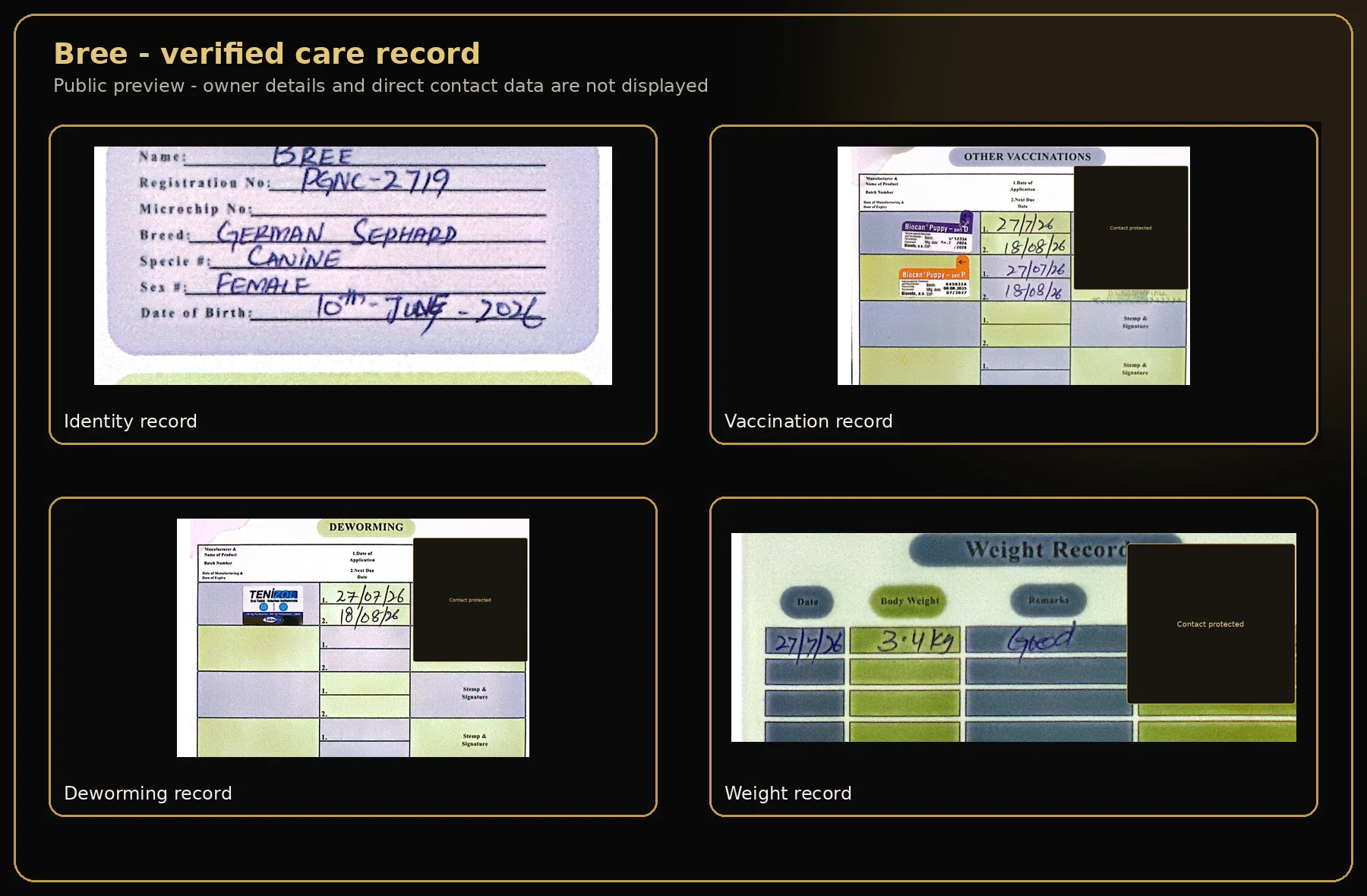 Framed public care summary for Bree
